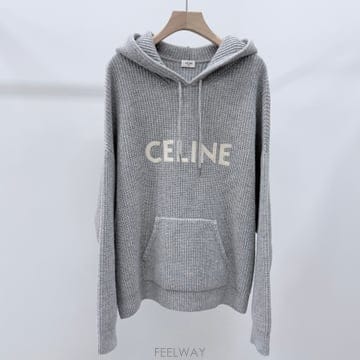 [S+급/XL] 셀린느 리브드 울 니트 후드티 그레이