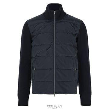 에르노 26FW 다크블루 울 니트 믹스 구스 다운 집업 자켓 MP000138U 70259 9290