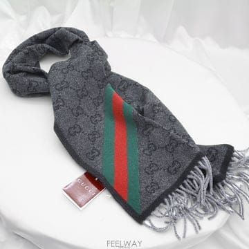 중고명품건대점 / Gucci(구찌) 570603 차콜 GG로고 WEB 울 100 머플러