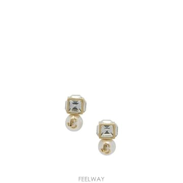 Jimmy Choo 27SS ������ �־� JC PEARL CUBE STUDSFTAGOLD WHITE CRYSTAL27SS ������ �־� JC PEARL CUBE STUDSFTAGOLD WHITE CR