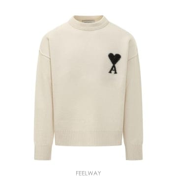26FW 아미 빅 하트 울 크루넥 스웨터 UKS838018 151 OFF WHITE BLACK