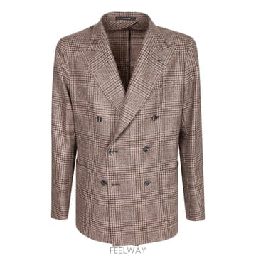 26FW 딸리아또레 울 패브릭  더블 브레스티드 컷  체크 패턴  다크 button 디테일  1SMC20K4