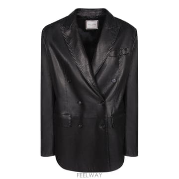 26FW 딸리아또레 더블 브레스티드 자켓  프리미엄 블랙 레더  플랩 포켓  JOSIECHI2606BLACK