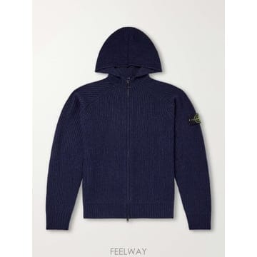 26 FW 스톤아일랜드 블루 리브드 캐시미어 울 혼방 집업 후드 TP582352963