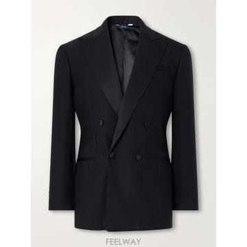 26 FW THOM SWEENEY 블랙 더블브레스티드 새틴 트리밍 울 프레스코 수트 재킷 TP58235243