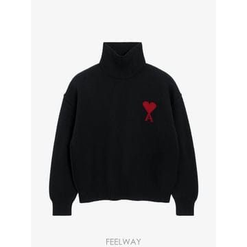 26 FW 아미 아미 드 쾨흐 블랙 퍼넬 넥 울 스웨터 H26UKS839018 TP457730102