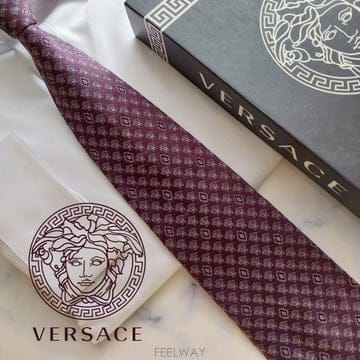 VERSACE 베르사체 실크 퍼플 메두사 로고 자수 패턴 넥타이 9.2cm S등급 K3866