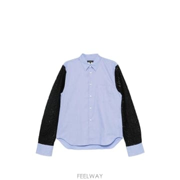 Comme des Garcons �ĵ������� stripe long sleeve shirt lace panel detail blue white�ĵ������� stripe long sleeve shirt lace panel detail 