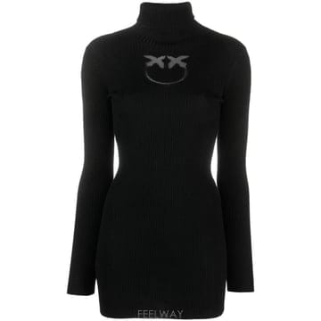 26 FW PINKO 인타르시아 니트 로고 터틀넥 스웨터 102020A18MZ99 TP460423372