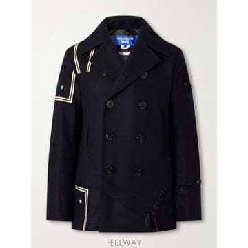 26 FW 준야 와타나베 네이비 더블브레스트 아플리케 울 블렌드 펠트 코트 TP582400978