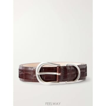26 FW DEHANCHE 브라운 홀리호크 3cm 크록 효과 가죽 벨트 TP582400266