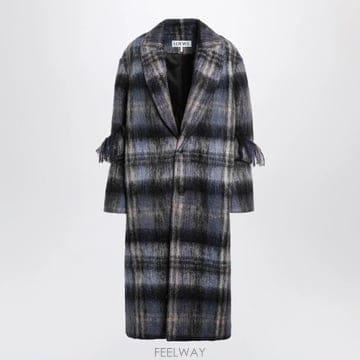 25 F/W 로에베 블루 체크 코트 인 모헤어 & 울 블렌드 S540 B0052527152