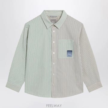 26 F/W 디올 셔츠 크림 코튼 포플린 WITH 블루 & 그린 스트 B0052527003