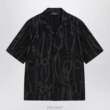 26 F/W 구찌 블랙 프린트 실크 볼링 셔츠 864366ZAVQZ- B0052527034