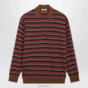 26 F/W 프라다 스트라이프 토바코 & 슬레이트 캐시미어 폴로 셔츠 B0052527058