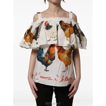 26 FW 돌체앤가바나 rooster print ruffled top TSH92237 TP460499218