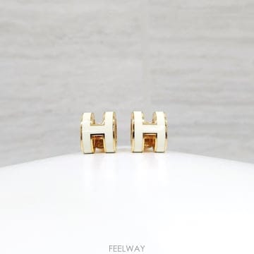 [럭스유] (새상품) 에르메스 미니 팝아슈 귀걸이 골드 블랑 화이트 H608002F