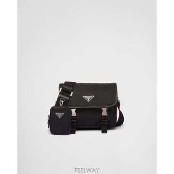 26FW 프라다 남성 리나일론 사피아노 가죽 숄더 백 블랙