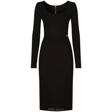 26FW 돌체앤가바나 DG 로고 밀라노 립 카프 랭스 드레스 F6ARMT FUGPNN0000 NERO