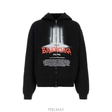 26FW 발렌시아가 더 도어 오버사이즈 집업 후디 850338TUVQ9 1000 Black