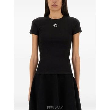 Marine Serre �׶�����Ÿ �ؿ� ���� ���� ���� LOGO COTTON Ƽ���� WTT012ACJER0008BK99�׶�����Ÿ �ؿ� ���� ���� ���� LOGO COTTON Ƽ���� WTT0