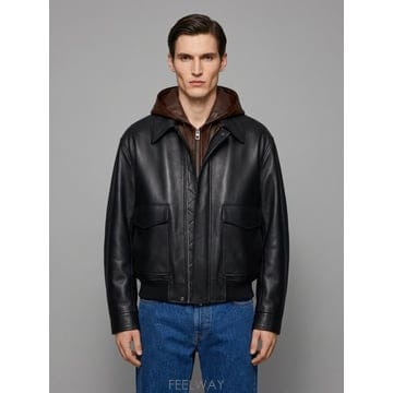 26 F/W 로에베 네이비 & 브라운 LAMBSKIN 나파 후드 자켓 B0022534005