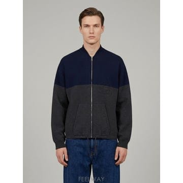 26 F/W 로에베 네이비 & 그레이 코튼 블렌드 지퍼 가디건 H52 B0022534008