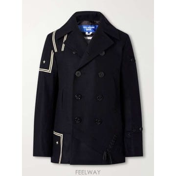 준야 와타나베 더블브레스티드 APPLIQUED 울블렌드 펠트 코트  B0082520856