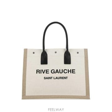 26FW 생로랑 캔버스 스무스 레더 리브 고쉬 라지 토트백 509415FAAVU 9054 Beige o Ta
