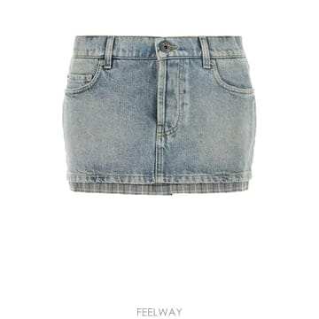 Miu Miu [X45]�̿�̿� GWD362SOOO60FR F0076 ���� ��ĿƮ ġ�� �� �̵� �̴Ͻ�ĿƮ Denim mi[X45]�̿�̿� GWD362SOOO60FR F0076 ���� ��ĿƮ ġ�� ��